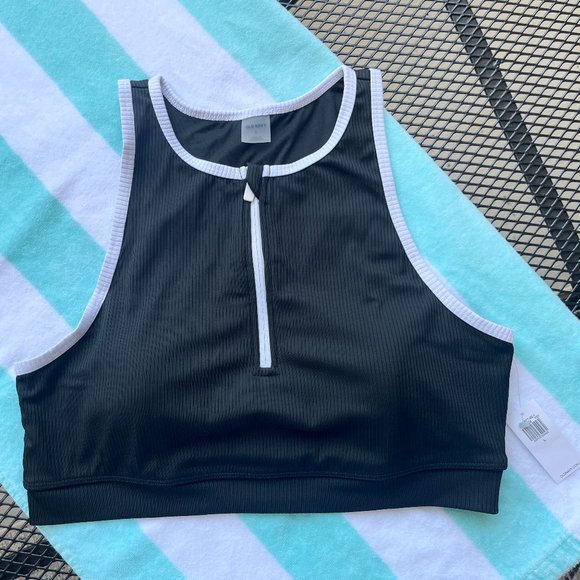 Ribbed Zip-Front Longline Bikini Swim Top NWT - Picture 6 of 11